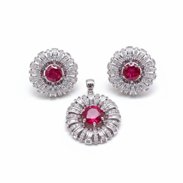 SILVER 925 Majestic Ruby Halo Set